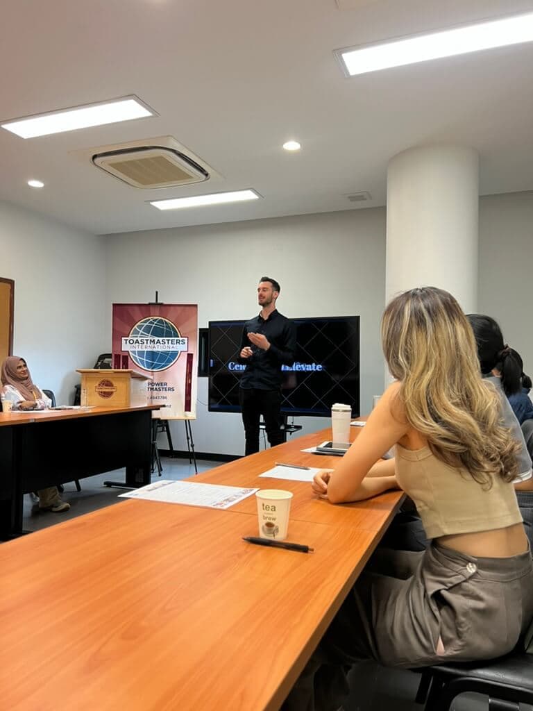 Blair leading a toastmasters session